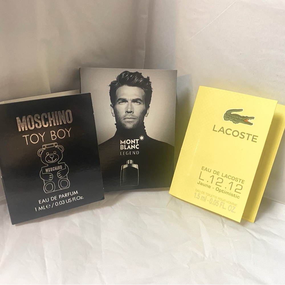 NEW Cologne Samples Mont Blanc Legend, Moschino Toy Boy, Lacoste Optimistic